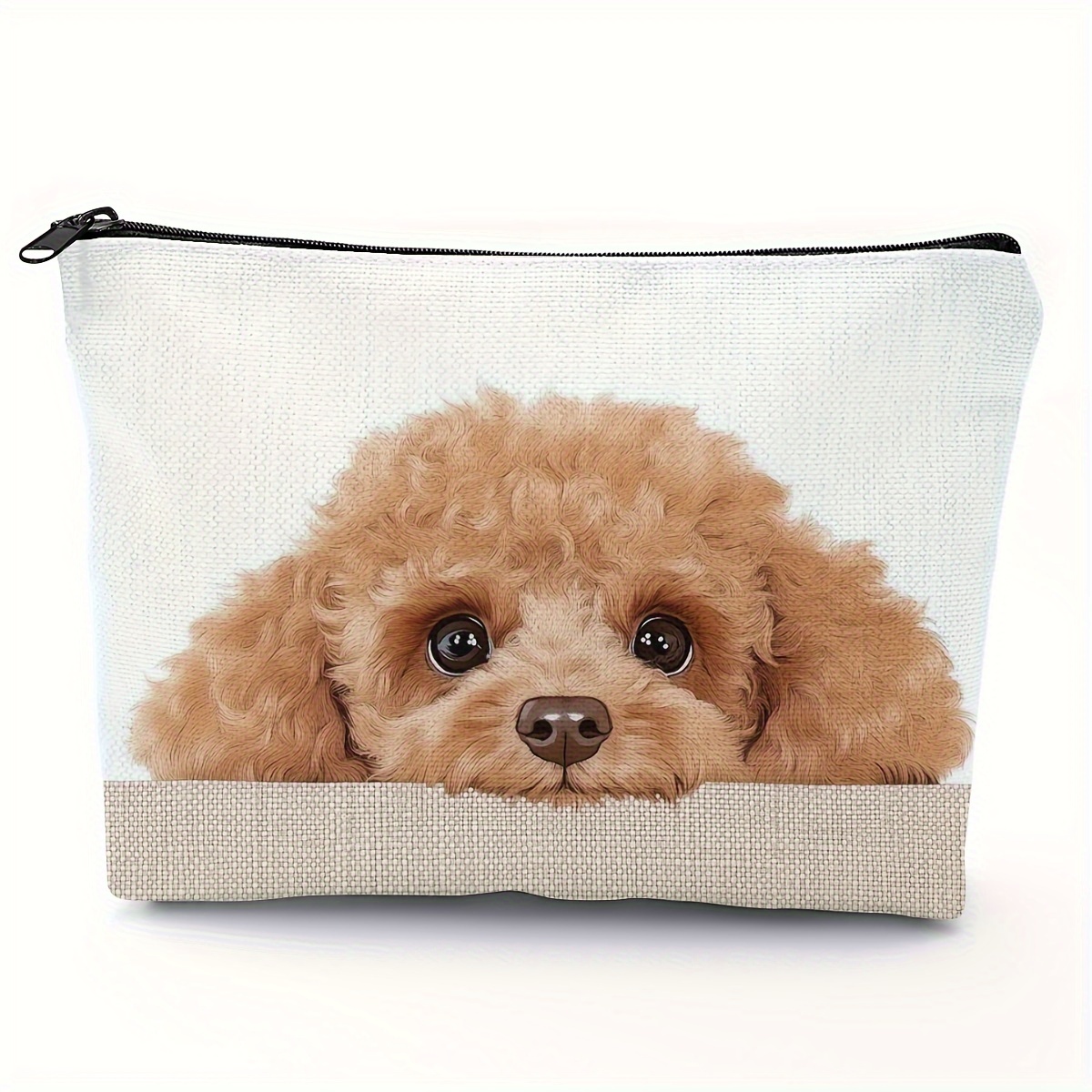 

Polyester Casual Toiletry Bag With Cute Poodle Print For Women - Hand Washable Zippered Makeup Pouch With Construction, Travel Organizer Without Accessories