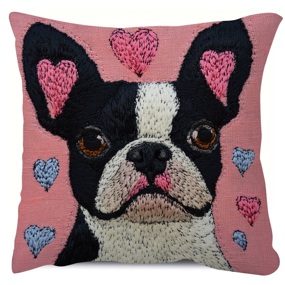 

Boston Terrier Plush Throw Pillow Cover 18x18 Inch - Soft, Double-sided, Animal Theme For Home Decor & Valentine's Day Gift (pillow Not Included)