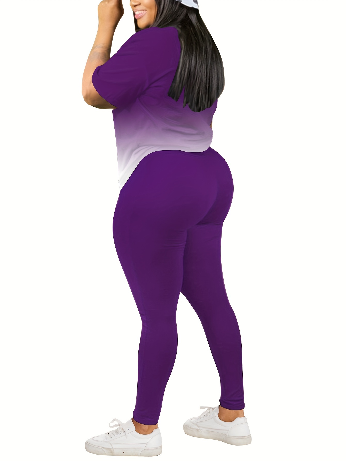 Stylish European and American Short-Sleeve Long-Pants Round-Neck Gradient Color Letter Print High-Elasticity Women's Set