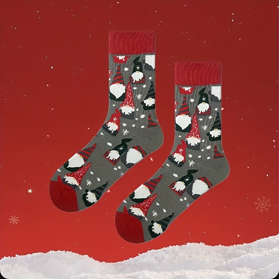 TEMU A Pair Of Men's Christmas-themed Mid-calf Socks Featuring A Cute Gnome Design, Hand Wash , Unisex Style, A Great Gift For Christmas, Warm And