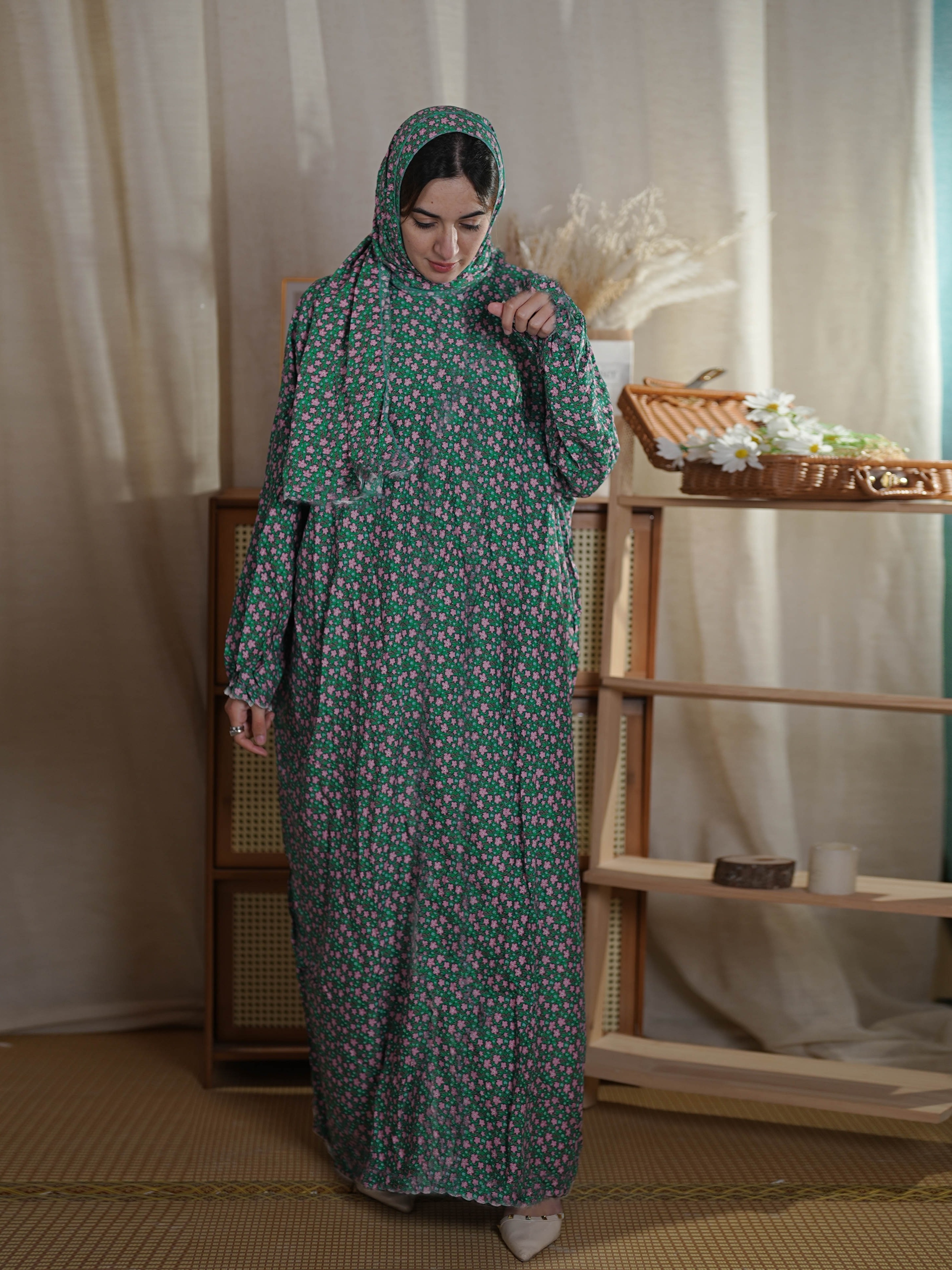 ramadan floral pattern modest dress elegant long sleeve - Temu
