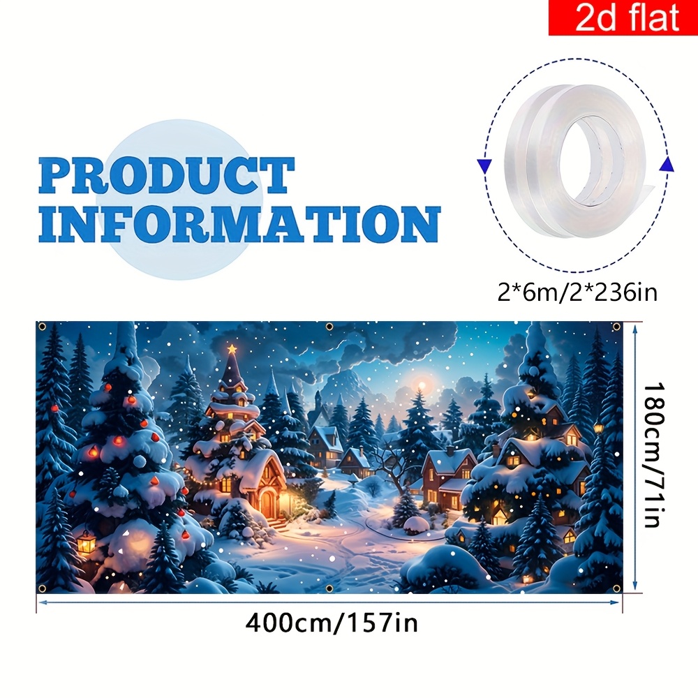Image of 2d Flat Banner, 1pc Large Christmas Polyester Garage Door Banner, Winter Snow Forest Pattern, Durable, Easy To Hang Suitable For Christmas New Year Party Wall Painting Decoration 71x157 Inch