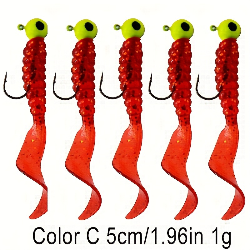 

5pcs Premium Pvc Soft Fishing Lures, 1.96" Tail Worms With Jig Head Hooks, Mixed Colors - Ideal For Freshwater & Saltwater Fishing, Fishing