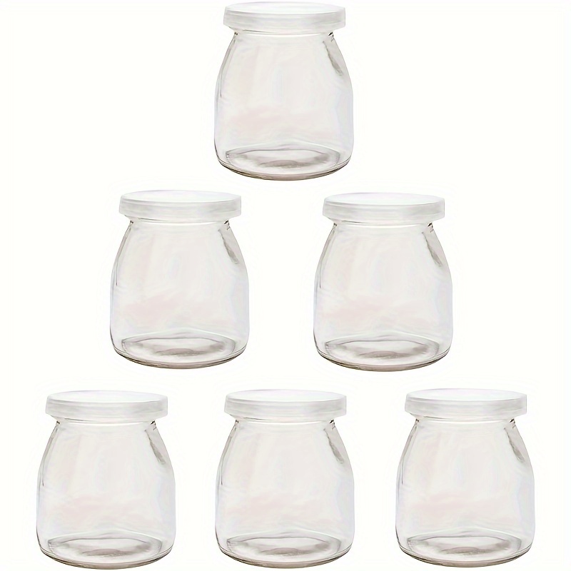 TEMU 6 Jars Yogurt Jars Pudding Jars With Yogurt Cups With Plastic Yogurt Machine Glass Jars Yogurt Cups With Plastic Pe Bottle Caps 200 Ml