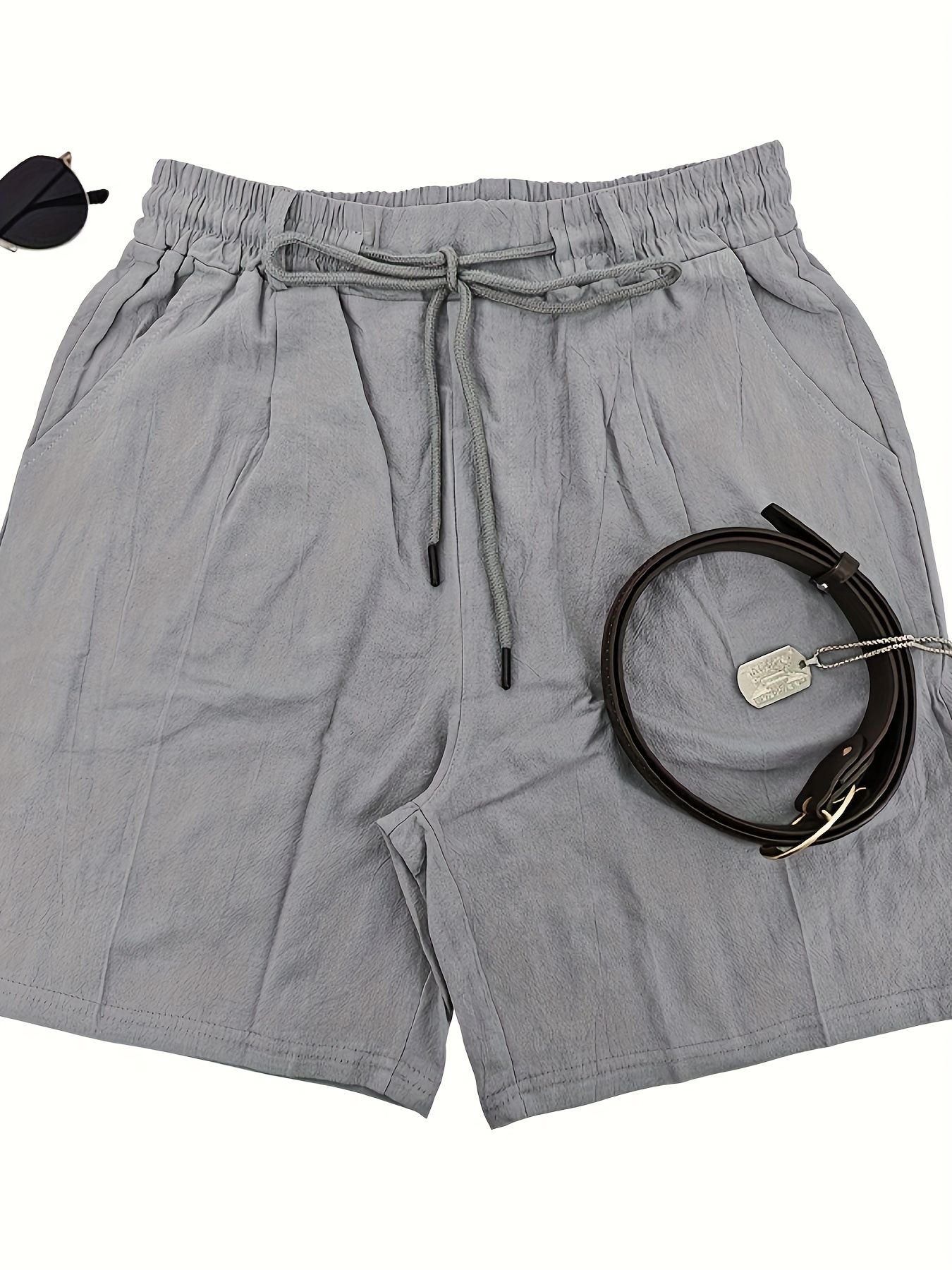 men's summer linen shorts casual drawstring solid color Temu Germany