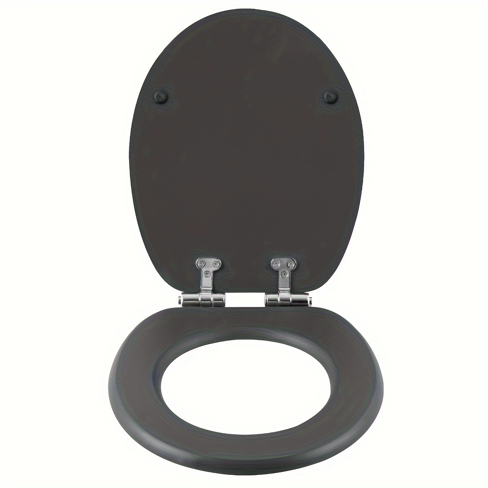 1pc With Automatic Drop Wooden Toilet Lid, Gray Toilet Seat Release Function, Bottom Mount Toilet Lid Without Quick Release, Easy To Clean, , Toilet Seat, Mdf