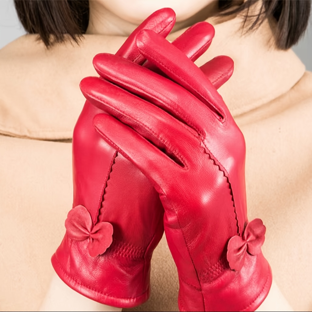 Image of One-pack Women's Genuine Leather Fleece-lined Warm Gloves, Pure Sheepskin Genuine Leather Gloves, Wrinkle-free For Long Wear!