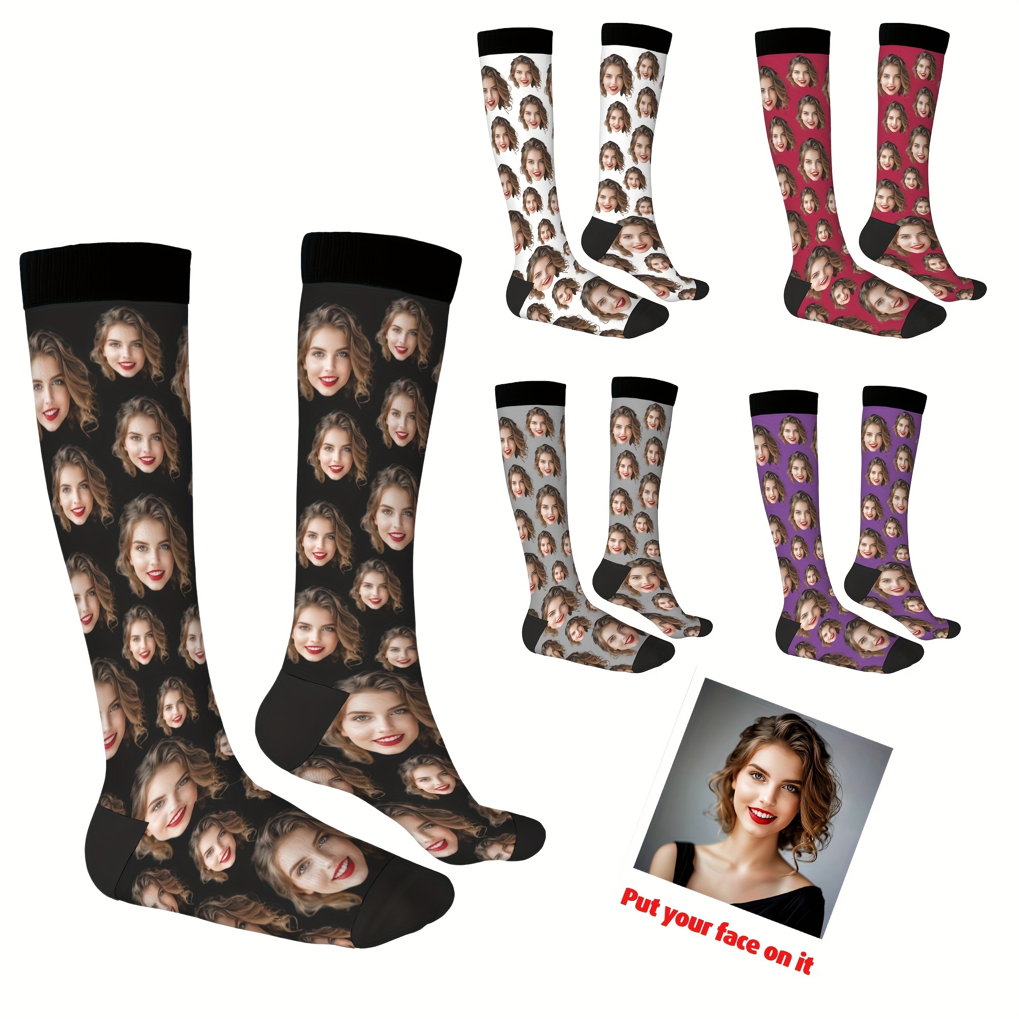 

Customized Headshot Photo Pattern 1 Pair Men's Skin-friendly Over The Calf Stocking, Sports Socks Holiday Valentines Day Father's Day Birthday Party Gifts For Husband Or Boyfriend Spring Summer