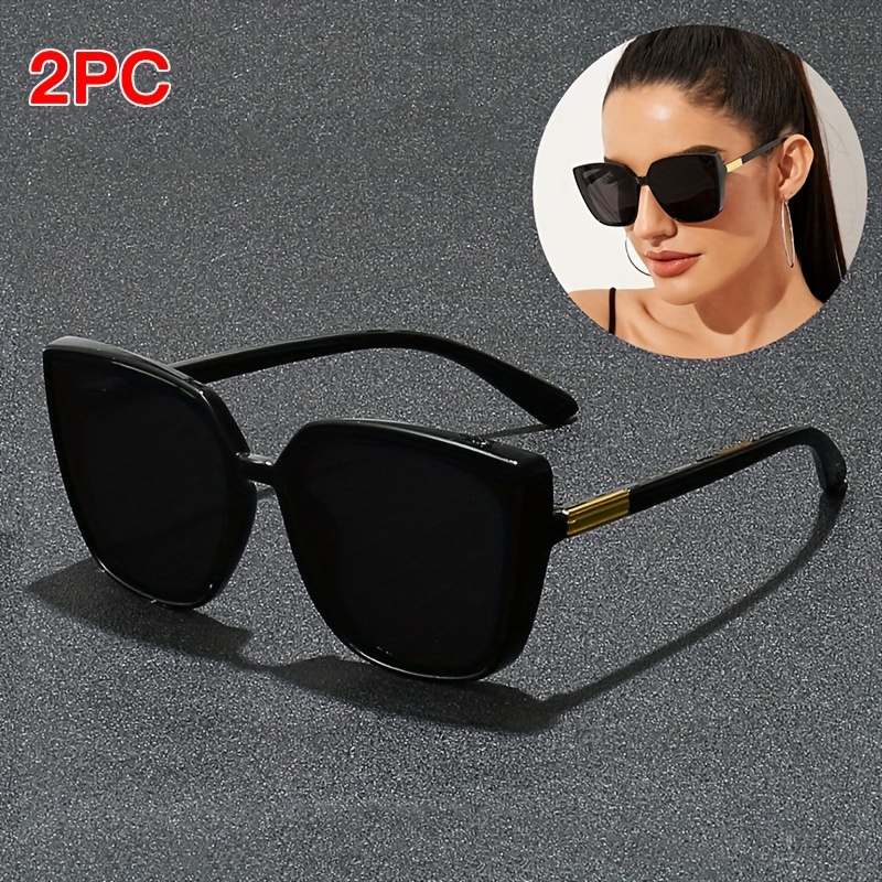 

2pc Black Large Frame Cat Eye Vintage Square Women Shades Travel Sunscreen Men Driver Glasses