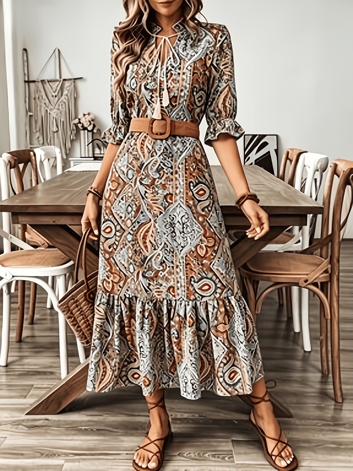 bohemian dress paisley print v neck sleeve beach Cupshe Women's Bohemian Breeze Paisley Mini Beach Dress