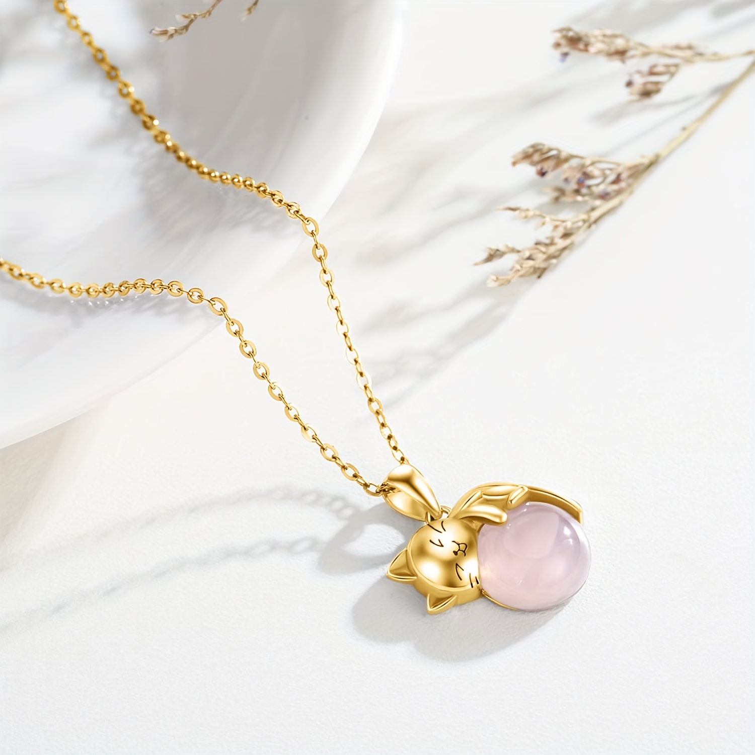 Women's Adjustable Chain Rose Gold Cat Necklace with 925 Sterling Silver