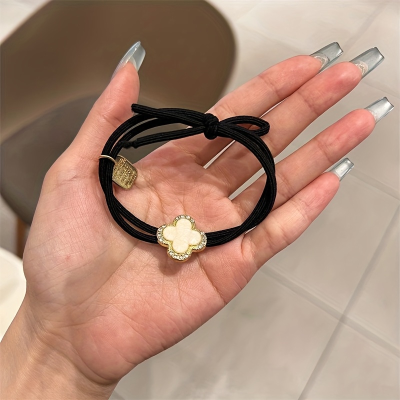 E-shop 1/2 Stücke Luxus-Vierblatt-Klee-Haarschmuck mit Strasssteinen, elastisches Haargummi für Pferdeschwanz, verleiht ein hochwertiges und edles