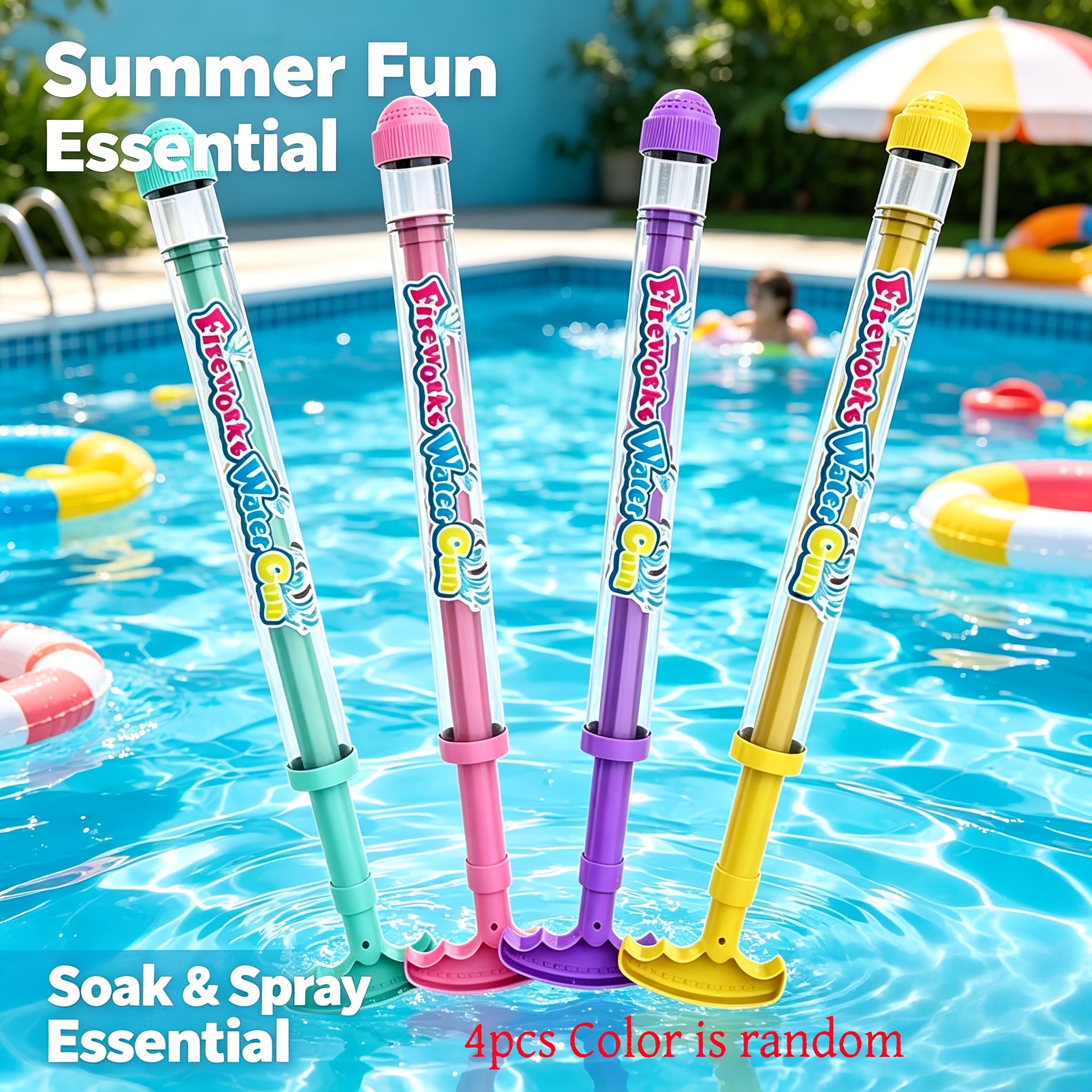 4pcs Random Colors Summer Fireworks Water Guns | Press-and-spray Pool Beach Toys, Suitable For Family Outdoor Group Games, Pool Water , And Beach Parties