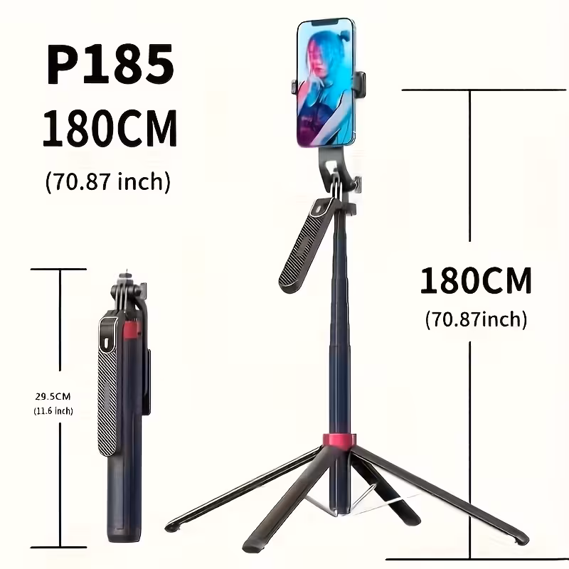 72 palanca de autorretratos portátil con , brazo telescópico de 1,8 m y control remoto inalámbrico, cabeza de 360°, conector de 1/4 para cámaras, teléfonos inteligentes - , ideal para vlogging, transmisión , grabación de video, accesorio de vlogging, diseño elegante, construcción 3