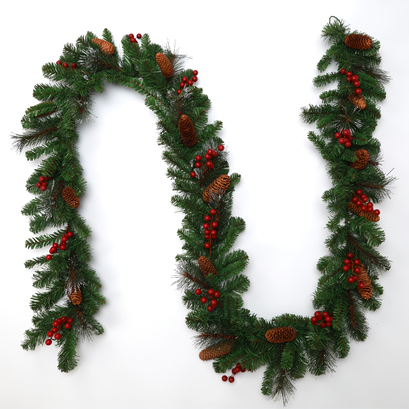 Image of 1pc, 9ft Artificial Christmas Garlands, Greenery Xmas Garlands, Decorated With Fake Pinecones, Berry Clusters For Fireplace Stairs Mantle Door Indoor Outdoor Decorations