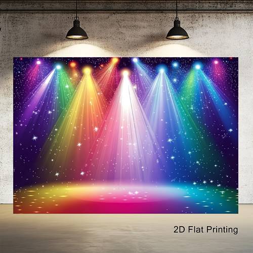 1pc 2d flat printing stage photog phy background wall birthday disco rock music glowing neon lights dance party carnival photog phy booth props adult advertising photog phy booth studio props birthday cake table supplies