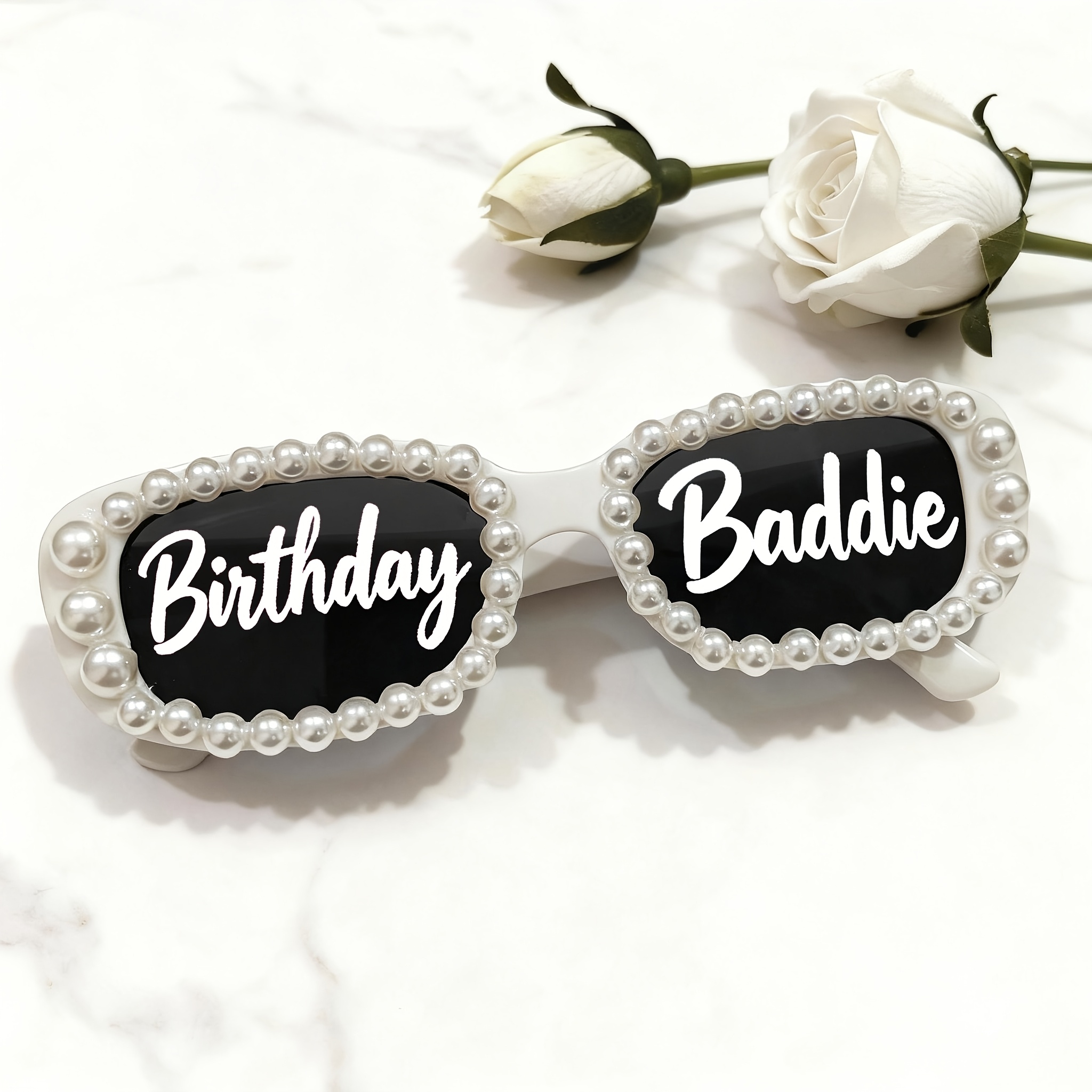 TEMU Lunettes rectangulaires rétro "Birthday Baddie" avec strass rétro de carrés - Parfaites pour les fêtes, , anniversaires et accessoires de
