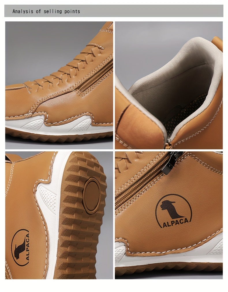 [Casual & Outdoor Shoes] Men's Ankle-High Zipper Boots - PU Upper & Rubber Sole, Slip-On/Lace-Like Zip Closure, All-Terrain Traction (EU 39-48), Casual & Outdoor Shoes for Winter/Spring/Fall, Round Toe Ankle Booties with Cushioned Insole