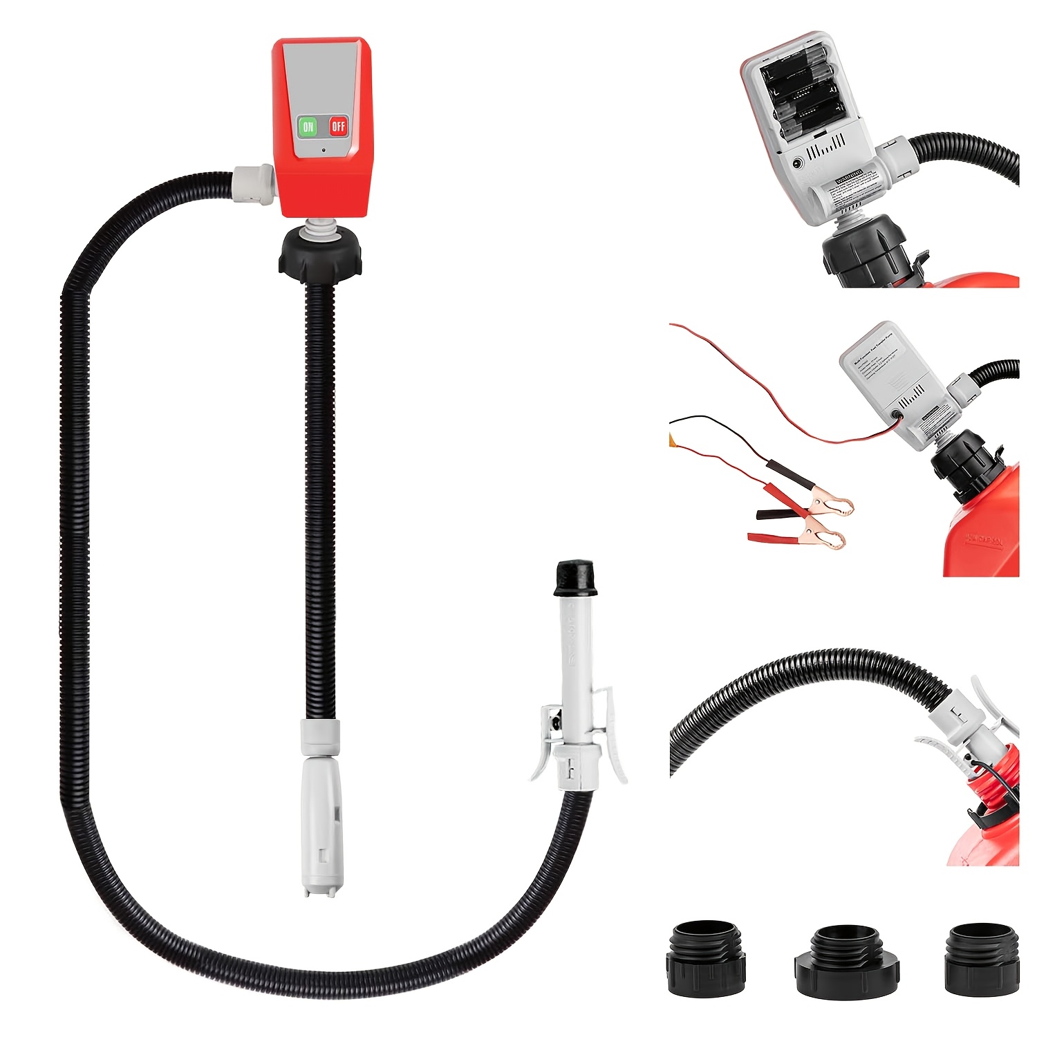 

Fuel Transfer Pump Battery Powered, 51'' Hose Gasoline Transfer Pump With Sensor, Aa Battery/ 12v Power , 3 Adapters, 3.2gpm Liquid Transfer Pump For For Gasoline, Diesel, Fuel, Oil, Etc (red/blue)