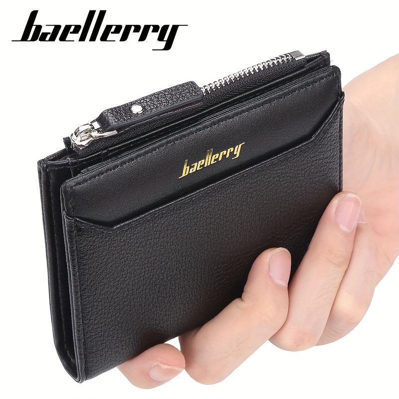

1pc Men's Short Pu Leather Two-fold Credit Card Simple Wallet, Zipper Coin Purse
