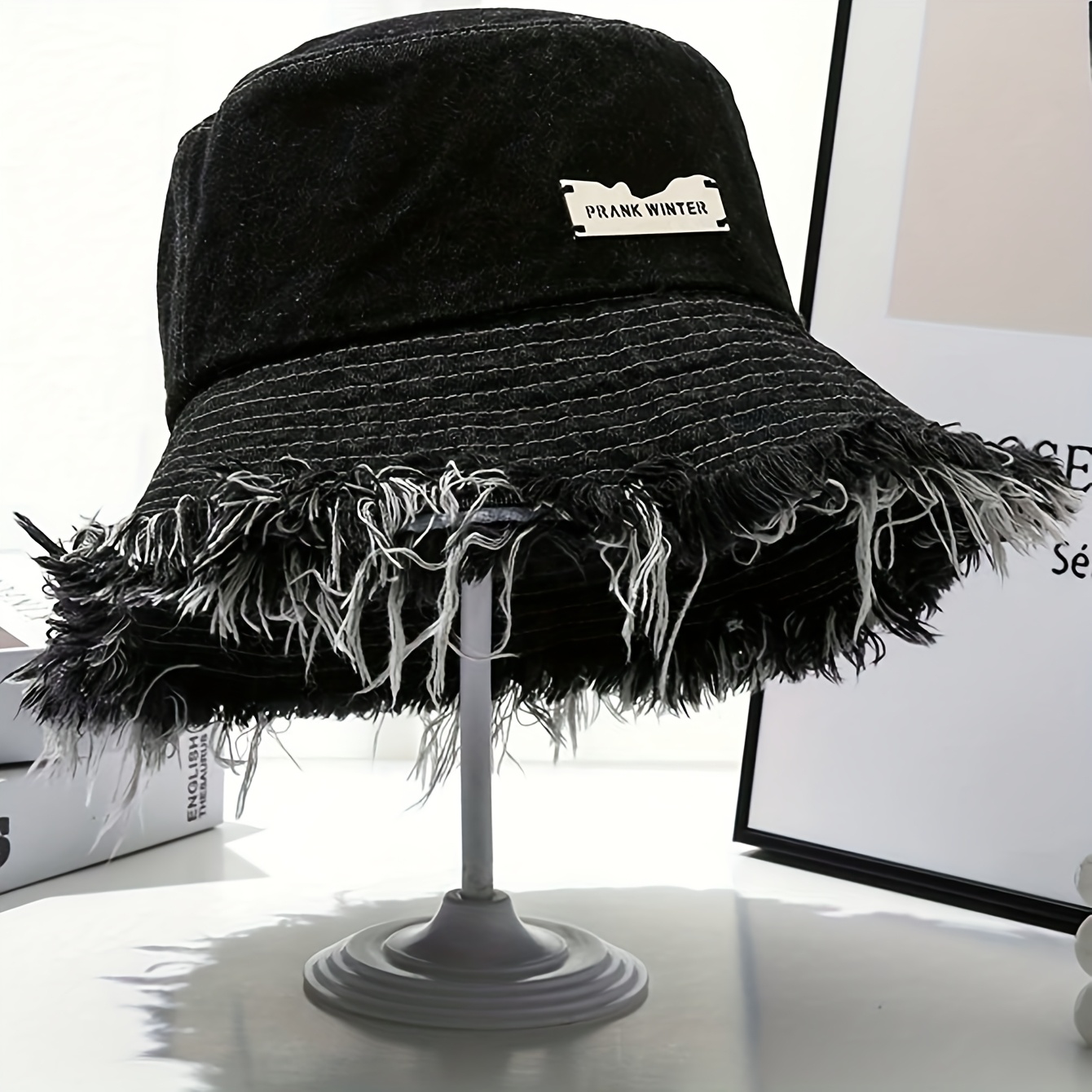 Men's & Women's Vintage Blue Denim Bucket Hat - Wide Brim With Frayed & Leaf Collar, Lightweight Washed Jeans For Beach, Casual, Western Style (unisex Fit, Hand Wash/) - Hat For