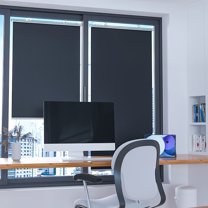 2pcs Blackout Sunshade Curtains, No Drilling Required for Home & Office Use, Adjustable Length, Ideal for Kitchen Glass Windows and Bedroom Windows, Indoor/Outdoor Installation