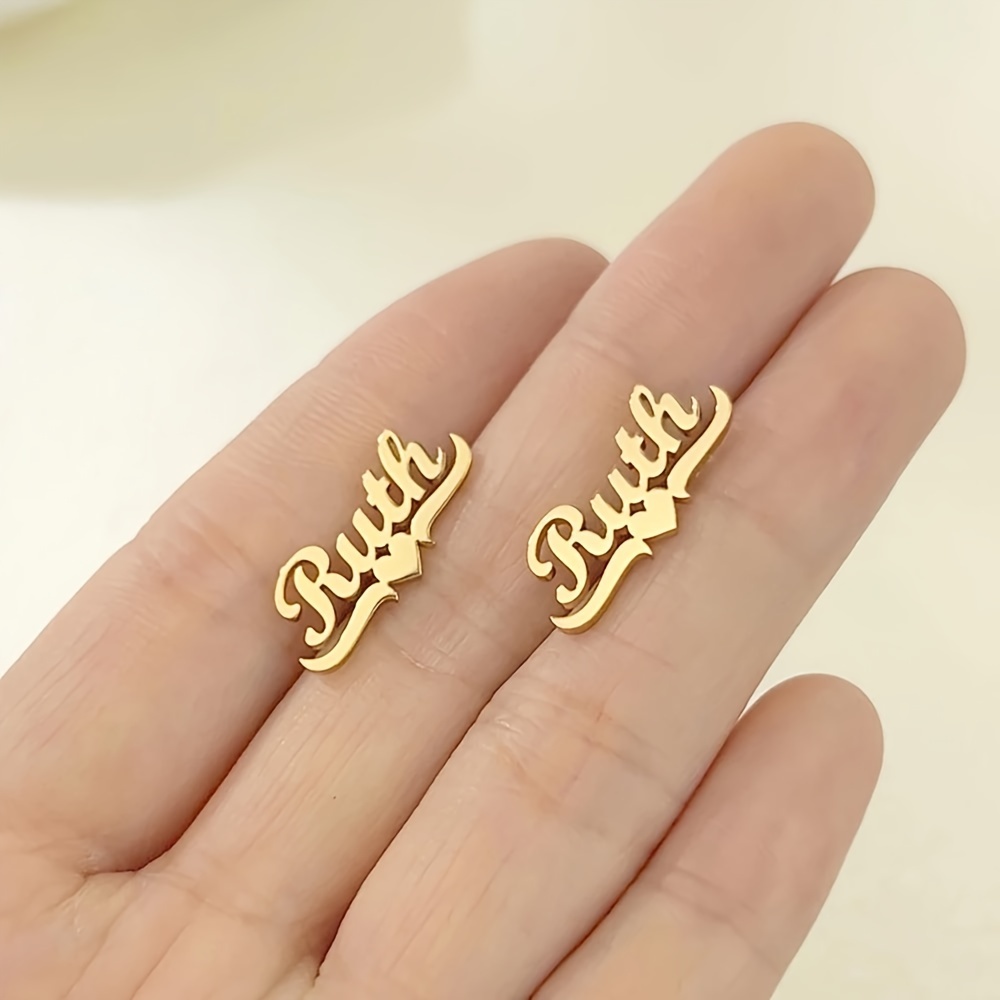 

Elegant & Cute Style, Custom A Pair Of Personality Name Earrings, Stainless Steel Cute Name Earrings, Ladies' Fashionable Ear Jewelry, Language Limited To English Letters