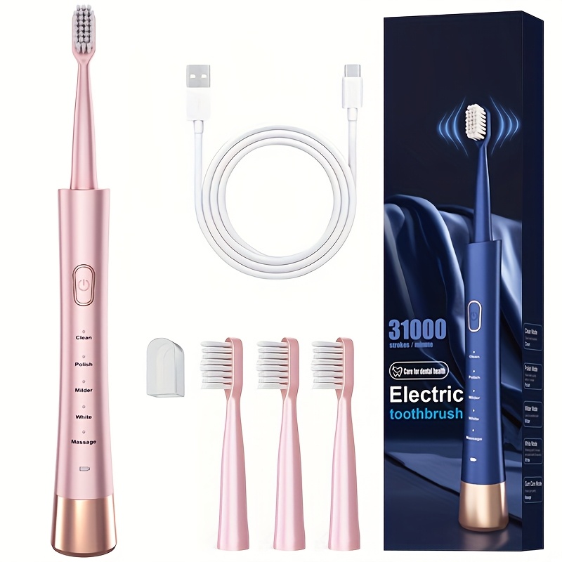 Electric toothbrush home USB rechargeable 5-speed soft bristled intelligent adult toothbrush battery powered travel electric toothbrush multiple replacement brush head set Christmas/Halloween/Valentine/New Year holiday gift