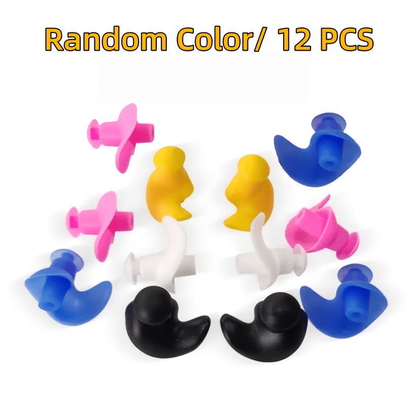 TEMU Random Color 12pcs Soft Silicone Earplugs, Waterproof Reusable Silicone Earplugs - Fit For Swimming And Home Use, Classic Texture Design