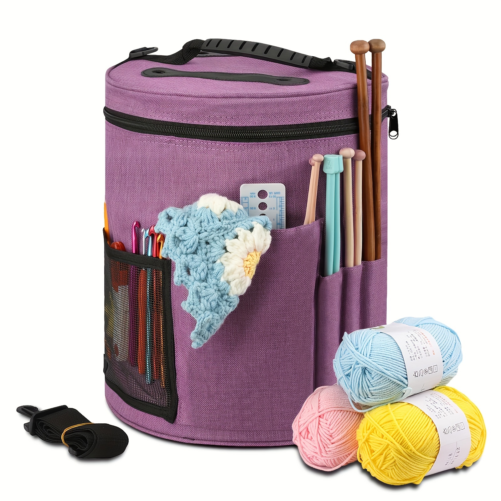 

Large Capacity Crochet Bag: And Lightweight, Storing Yarn, Hooks, And Needles - Includes Front Pocket And Organizer For Crafting Supplies