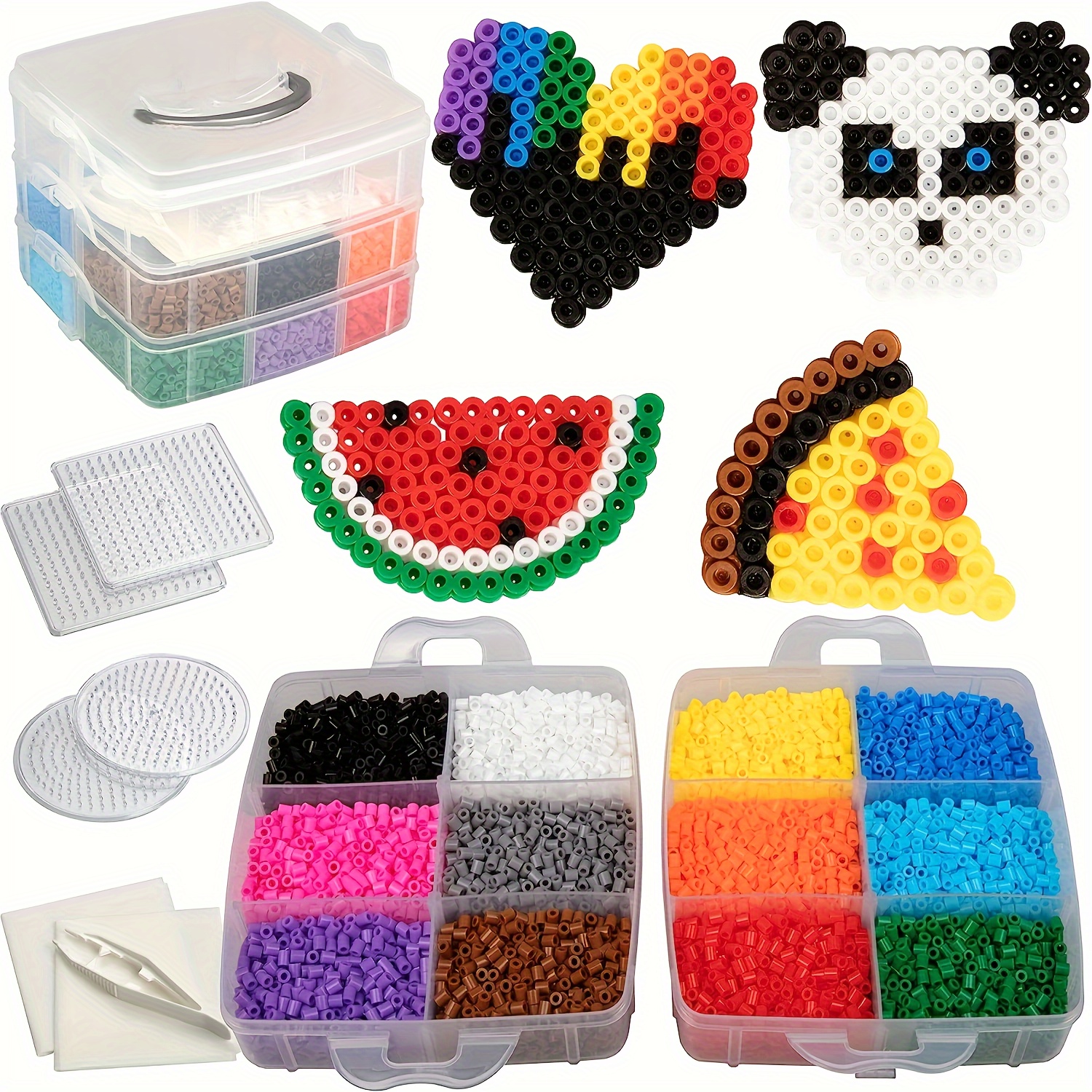 

10000pcs Fuse Bead Super Carrying Case Kit, 12 Multi Colors, Tweezers, Peg Boards, Melt Iron Paper, Bulk Art Craft