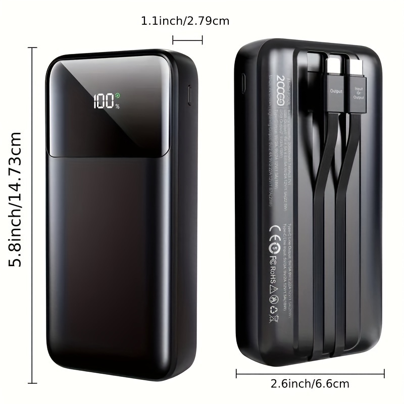 

Portable Charger Power Bank - 20000 Mah With Built-in Usb-c (22.5w) And Ios (20w) Output Cable, Fast Charging Battery Pack For Iphone 15/15 Plus/15 Pro/15 Pro Max/14//samsung