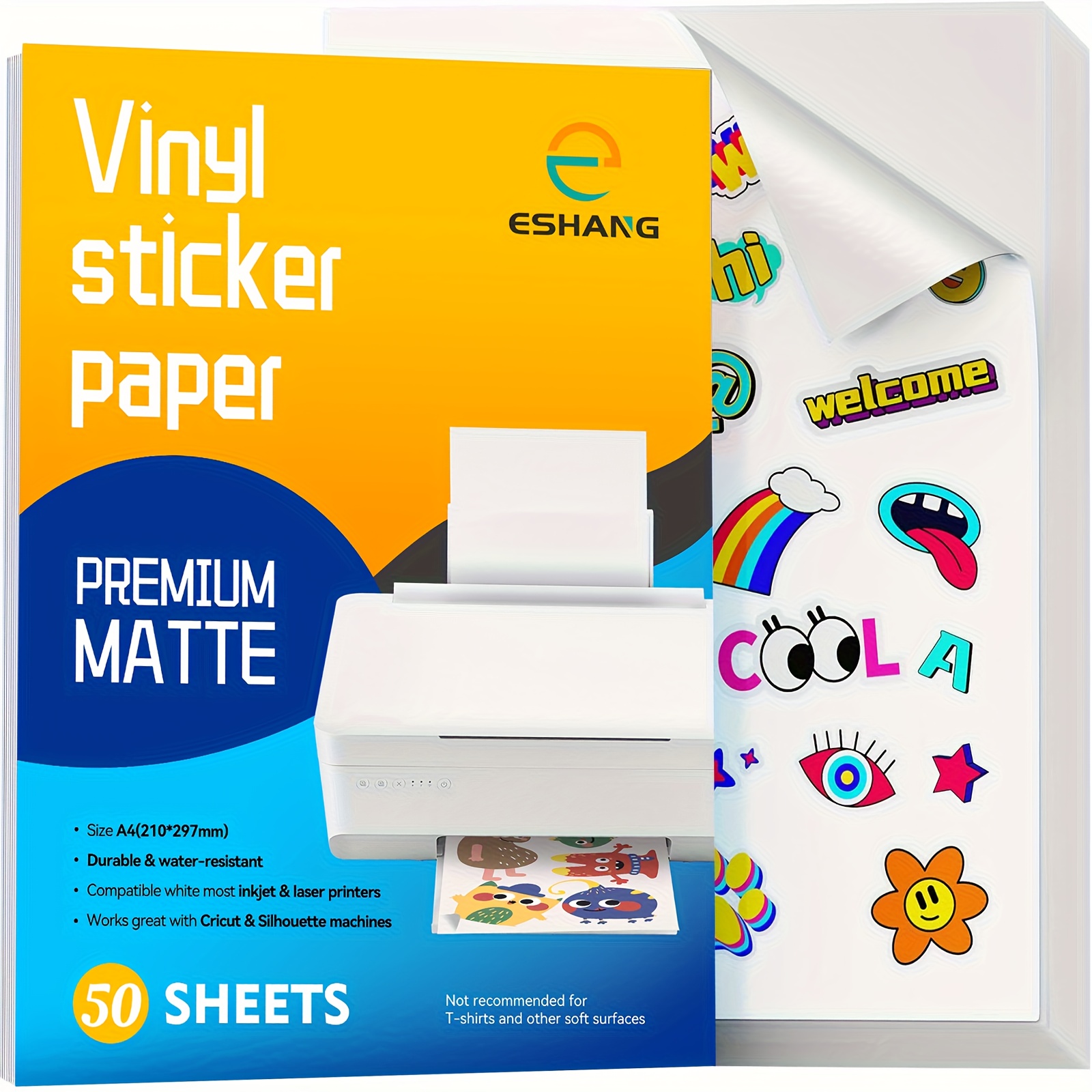 A4 50 Sheets 8..7 Inch White Waterproof Matte Vinyl Sticker Paper For Inkjet Printer Self-adhesive Sheets