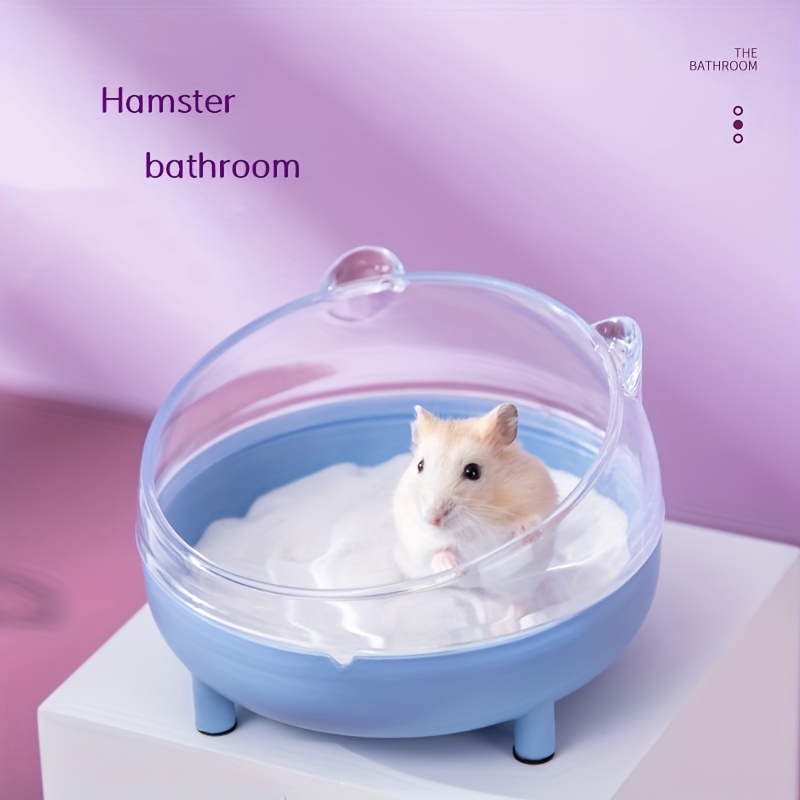 

Dual- Hamster Bath & Toilet - Transparent, Easy-clean Pp Material, Blue Rimmed Basin For Small Pets, Golden