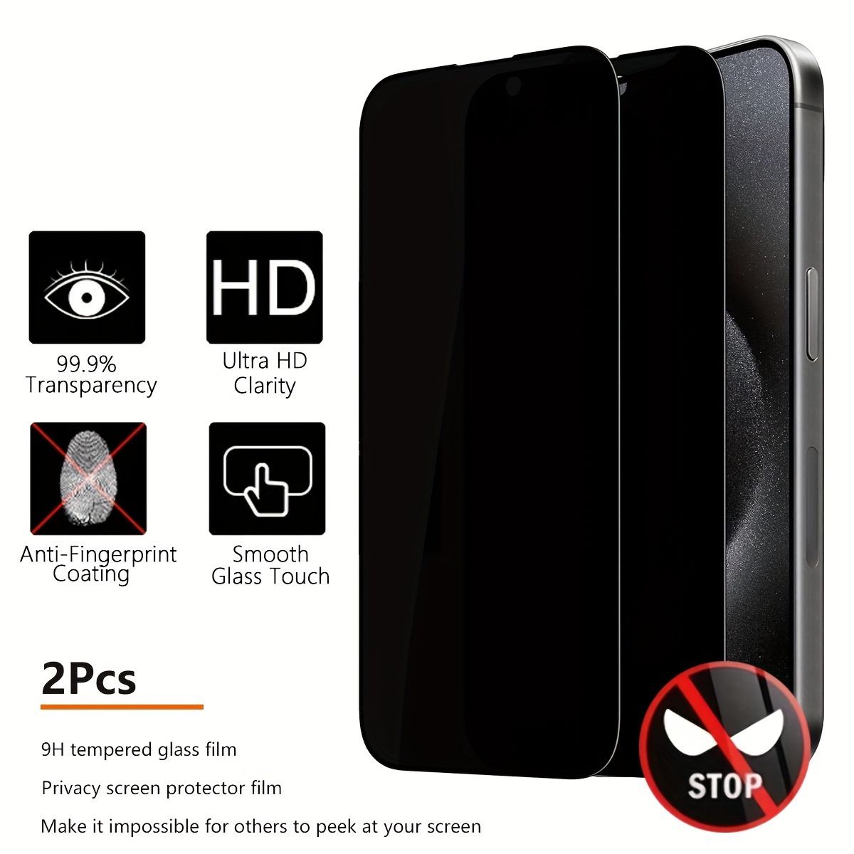 

2-pack Tempered Glass Privacy Screen Protector For 15, 14, 13, 12, 11 Pro Max, 7/8/se2, X/xs, Xr - 9h Hardness, Glossy Surface, Anti-spy Technology