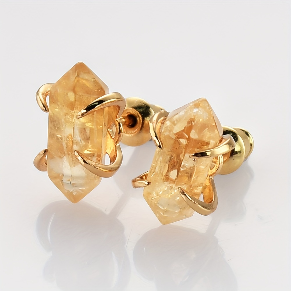Natural Stone Hexagonal Prong-Set Stud Earrings