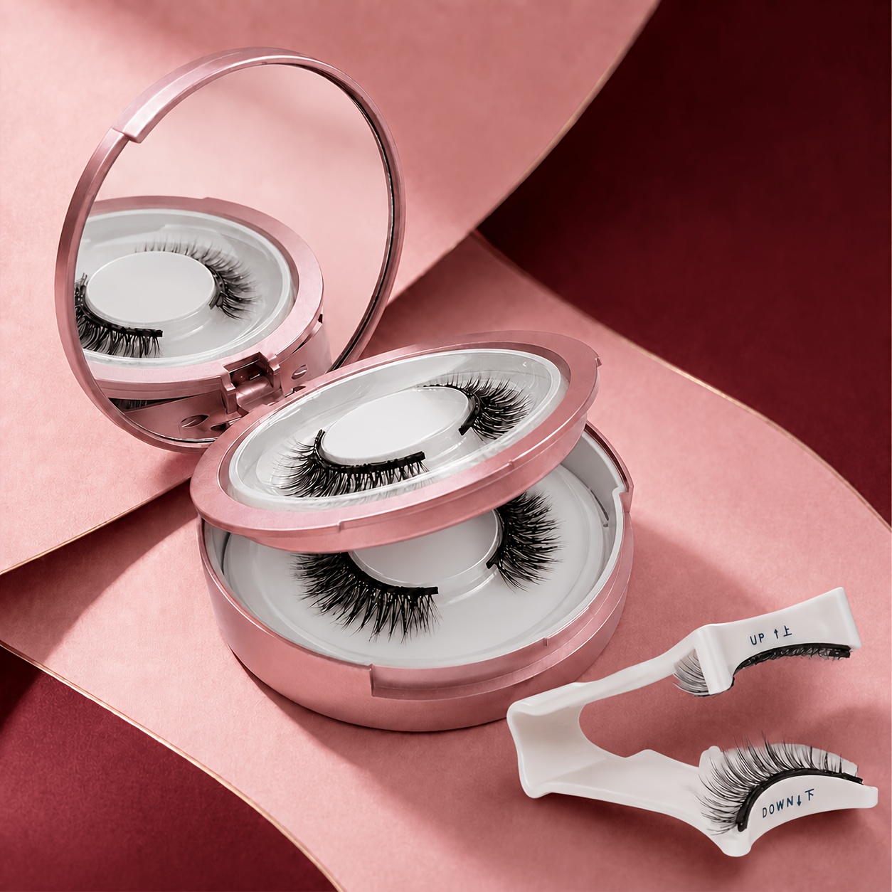 TEMU Magnetic Eyelashes Kit With Magnetic Lash Applicator Clip, Two-layer -one Storage Case And Built-in Makeup Mirror, Magnetic False Eyelashes Set
