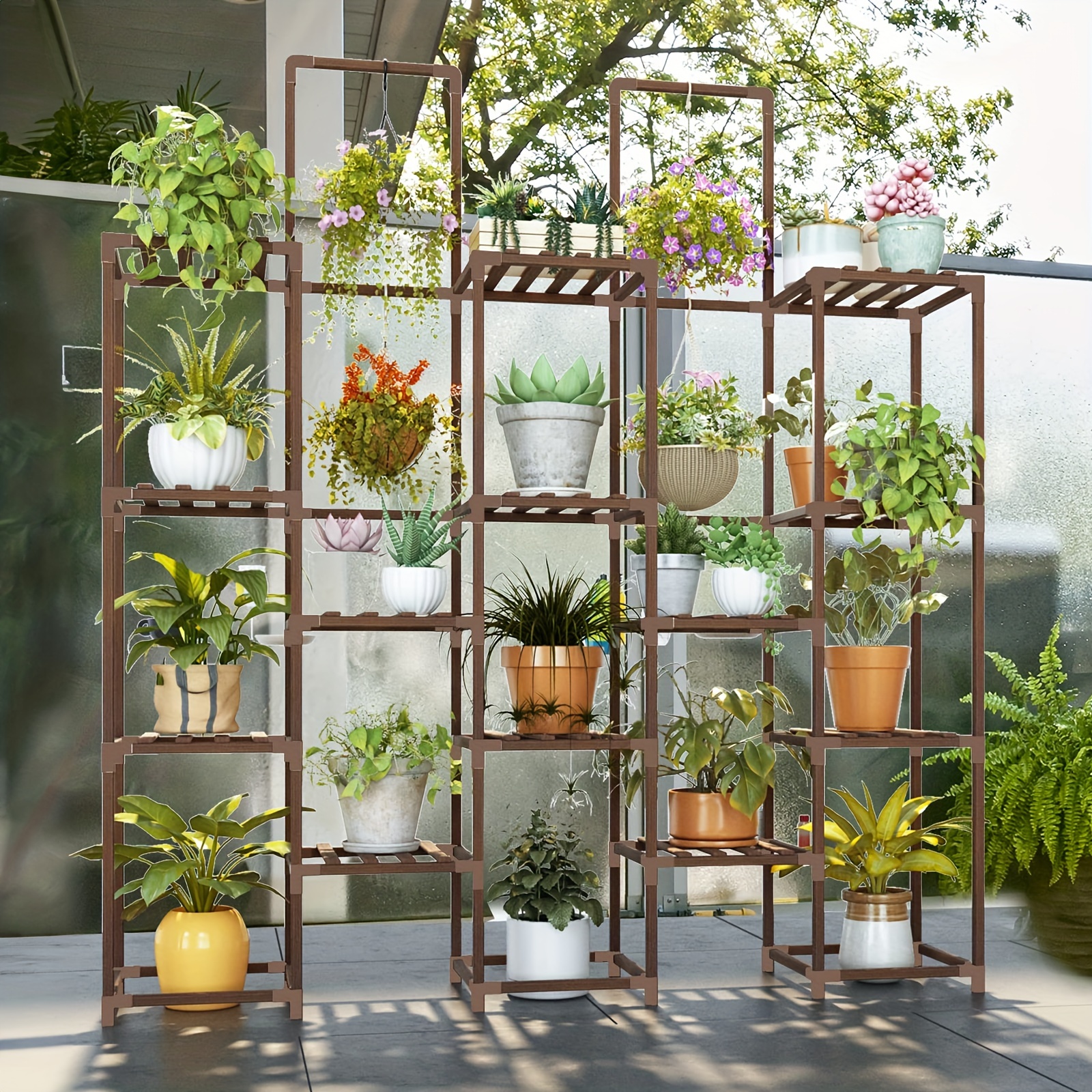 

6 Tiers Large Plant Stand Indoor Plant Shelf, Large Outdoor Rack With 13 Potted Holders, Tiered Tall Shelves For Multiple Plants, Place Hang Pots Or Tall Plants In