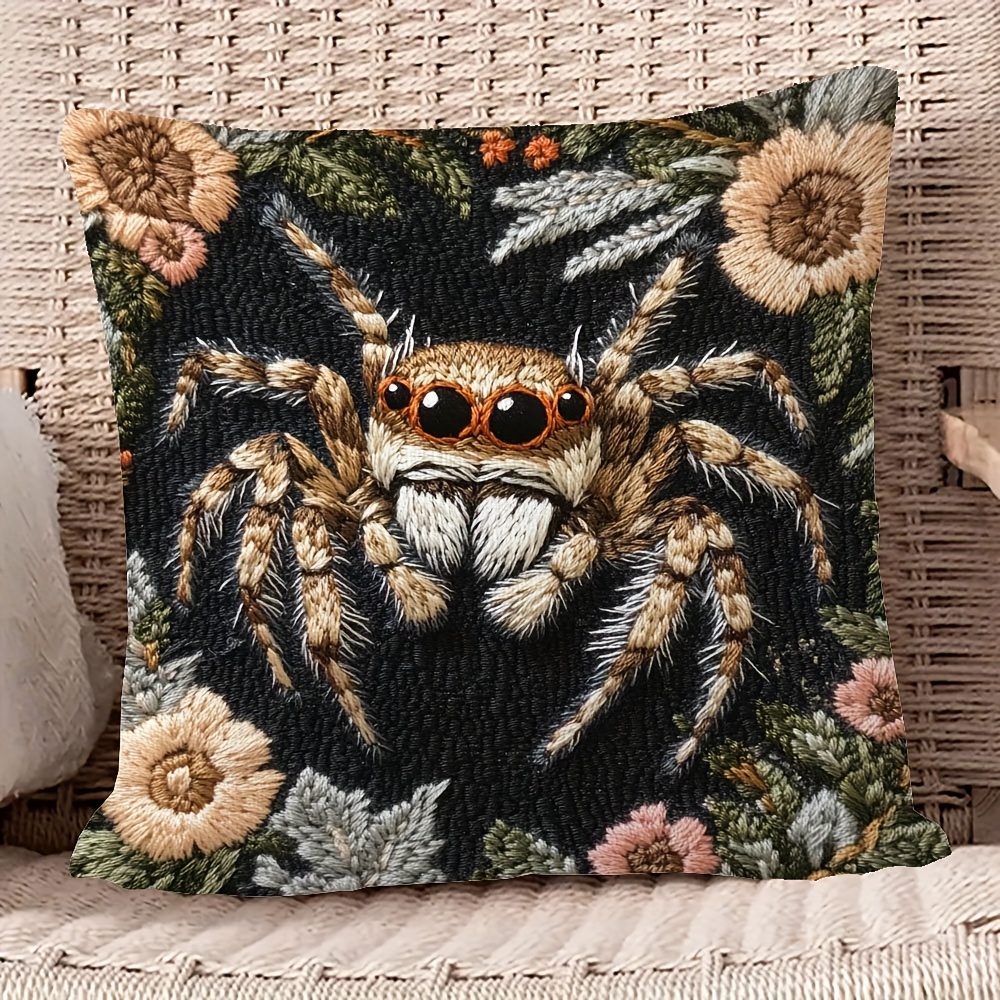 

Jumping Spiders - Soft Plush Double-sided Pillow Cover 18x18 Inches, Zip Closure, Machine Washable For Sofa & Bed Decor