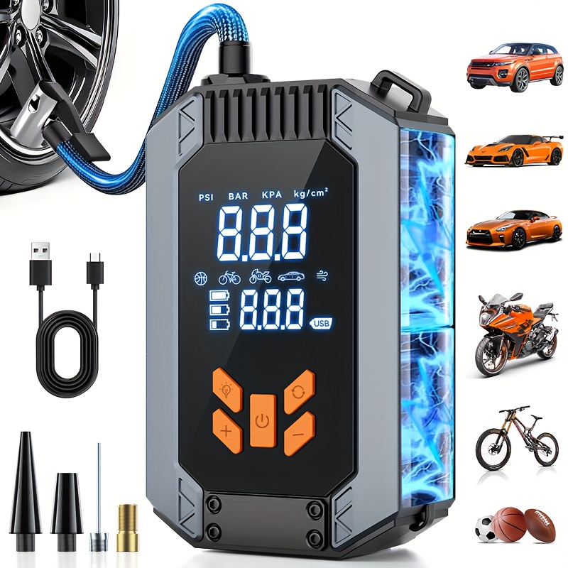 TEMU Portable Cordless Car Tire Inflator For Vehicles, With Led Light Display. High- Compressor, Wireless And , Accurately Detects Pressure. Suitable