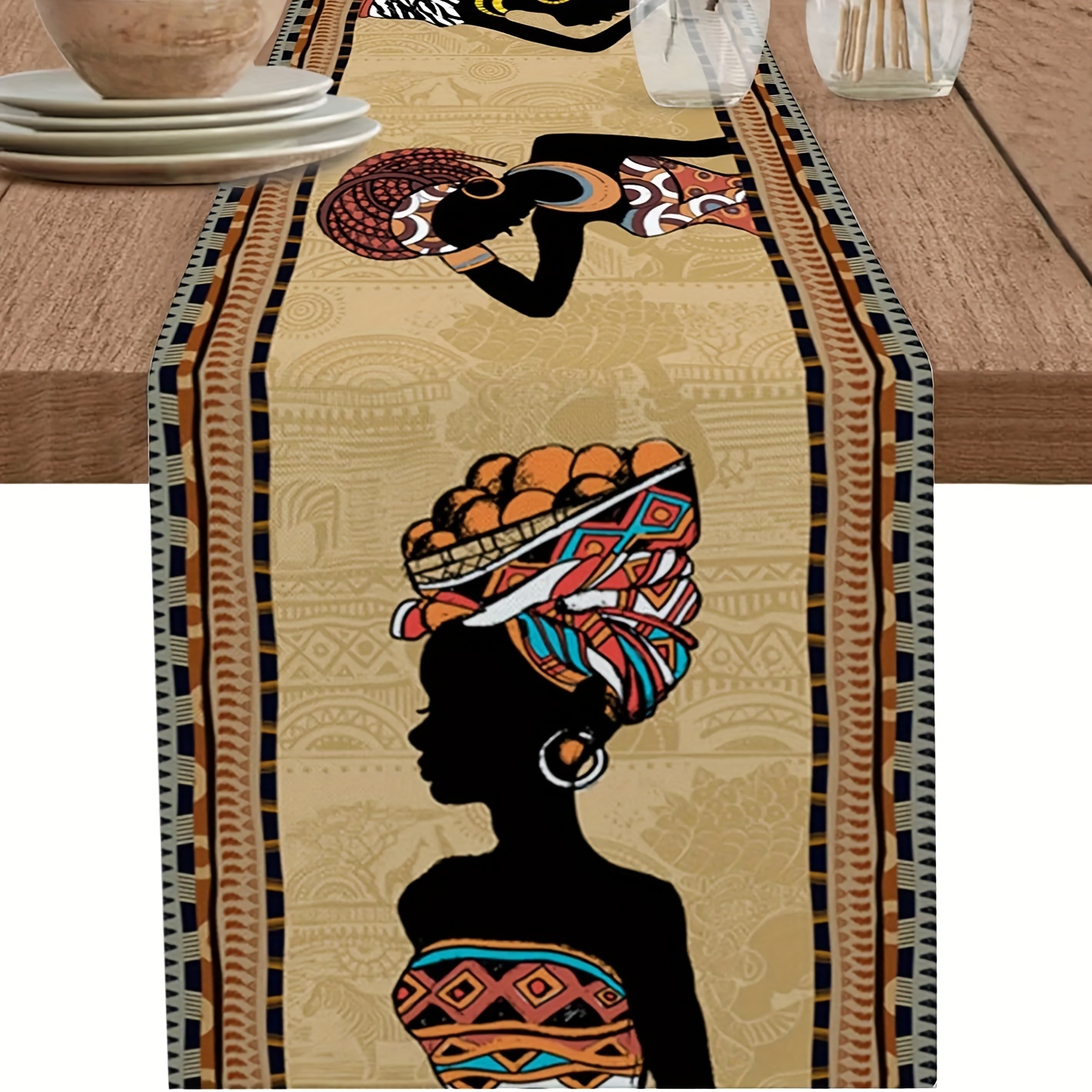

1pc, Table Runner, Ethnic Boho Style African Linen Table Runners Dresser Scarf Table Decoration, Farm Dining Table Runner, Holiday Party Decoration