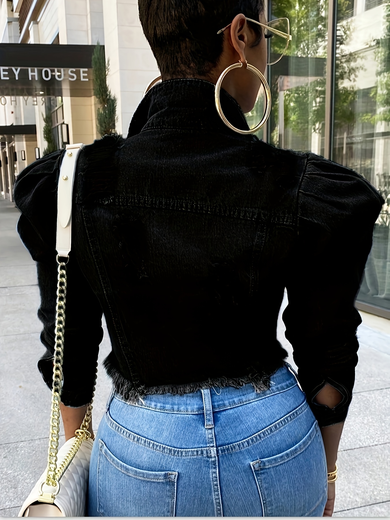 women's ripped denim jacket casual long puff sleeve Temu Netherlands