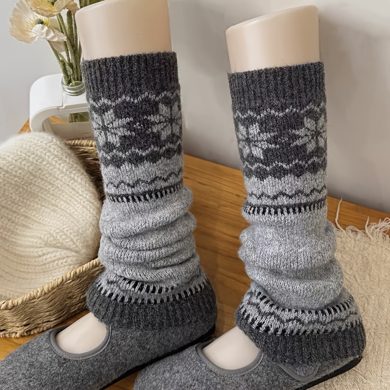 TEMU 1 Pair Nordic Vintage Sock Sleeves, Slouchy Socks, Autumn/winter Snowflake Sock Sleeves, Warm Leg Warmers, Snow Boot Socks