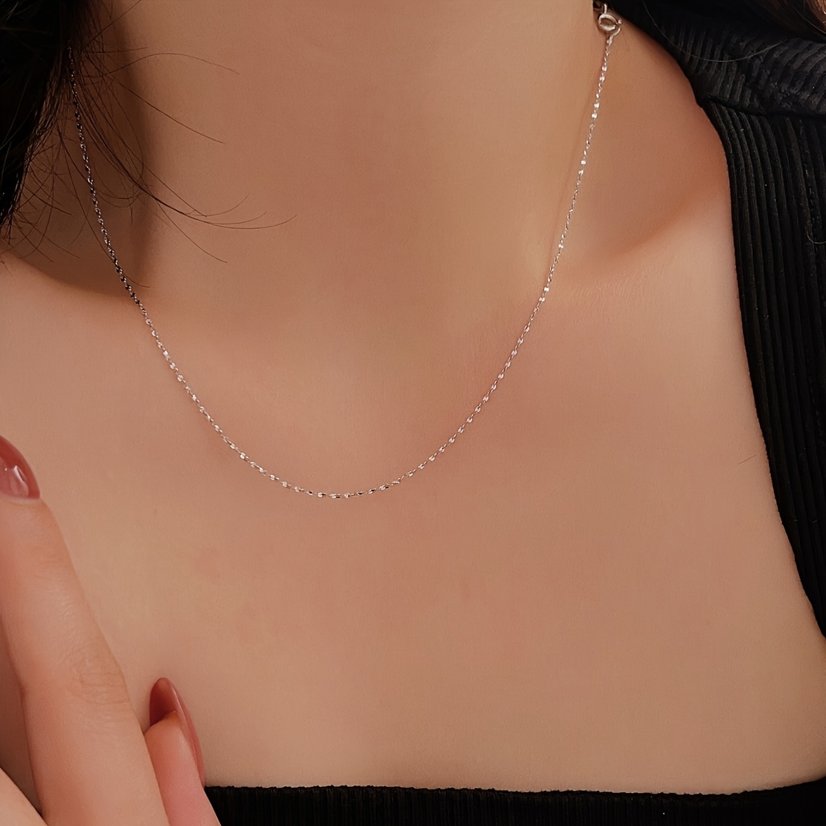 S925 Silver Delicate Necklace Sparkling Sequins Collarbone Chain