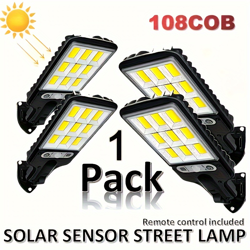

1/2/4pcs Outdoor Solar Street Lights - 108 Cob Solar Wall Lights - 3 Lighting Modes Motion Sensor Light For Garden Wall Patio Path Lighting