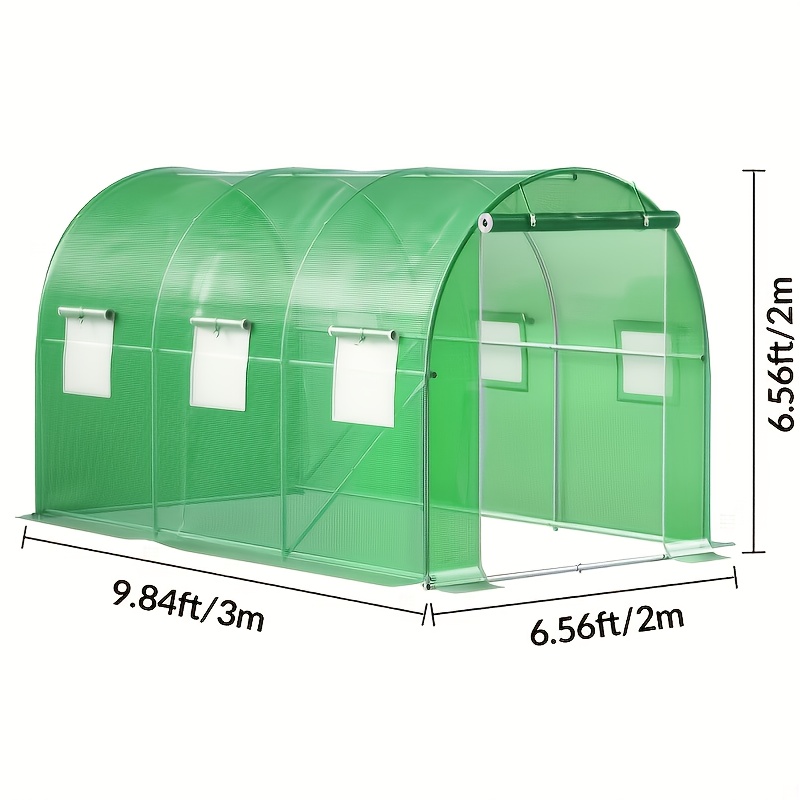 304.8X213.36X213.36cm Walk-In Greenhouse Tunnel - Large Pass-Through Garden Greenhouse | Green Cover Outdoor Heavy-Duty Greenhouse Frame | Roll-Up Zipper Door + Ventilation Windows Sloped Structure | Garden Plant Hothouse Commercial Greenhouse Outdoor Planting H