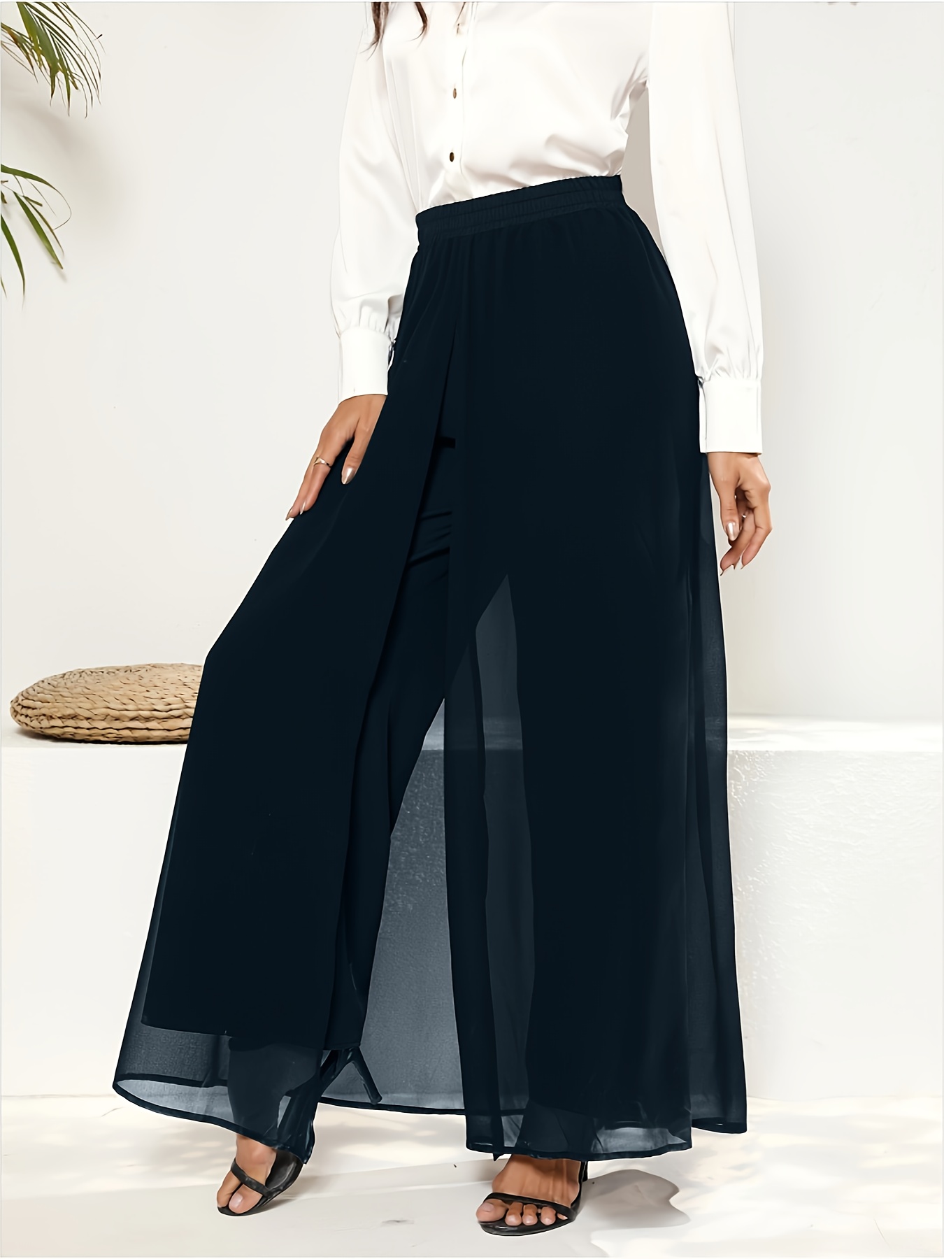 Fashion (black)Chiffon Wide-leg Pants Women Spring Summer 2022 New
