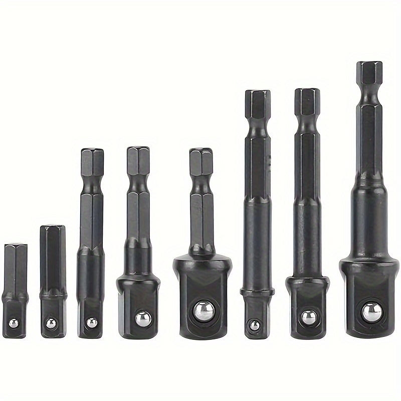 

8-piece Impact Grade Drill Socket Adapter Set - Hex Shank, 1/4", 3/8", 1/2" To Drill Converter For Power Tools