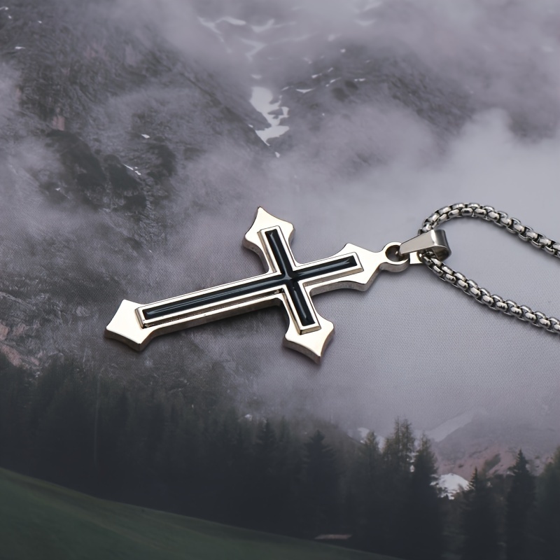 fashion cross pendant necklace for men details 1