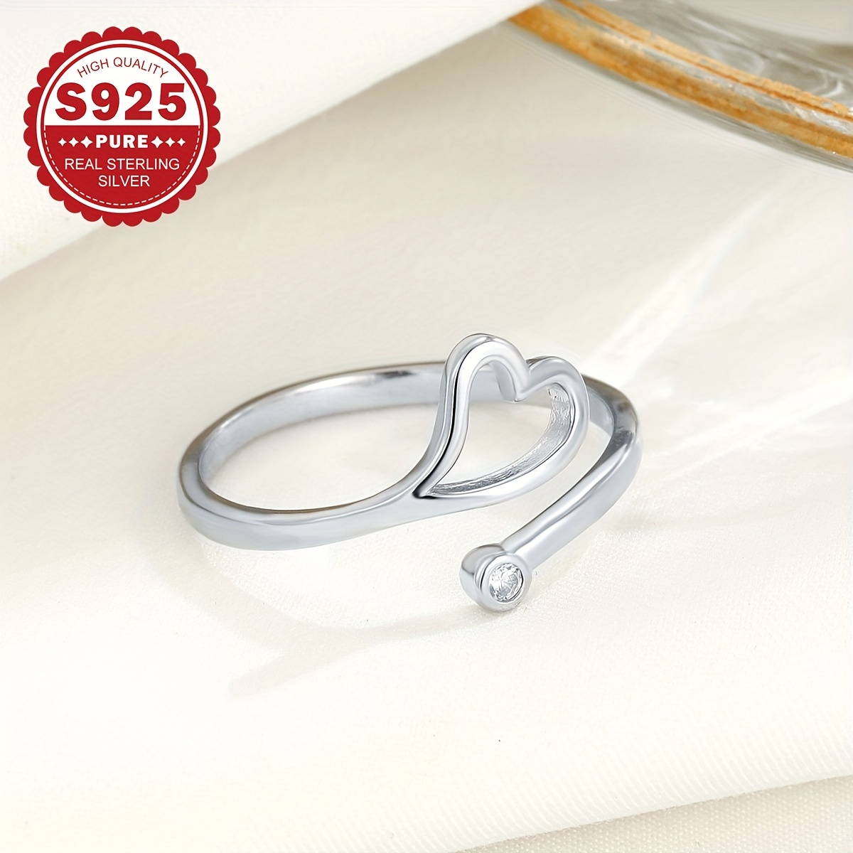 Women's S925 Silver Hollow Heart Design Open Toe Ring
